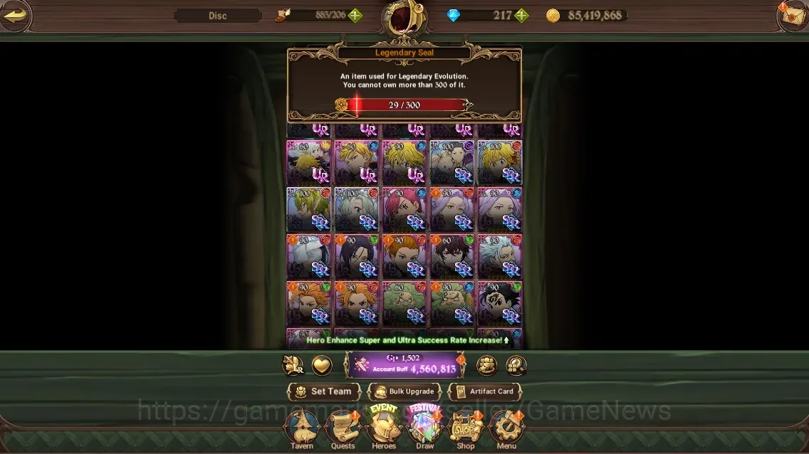 The Seven Deadly Sins: Grand Cross Accounts Endgame ASIA|4,5M CC|217 DM|4 LR,8 UR+Collab Gachiakuta,ReZero+Cross 1