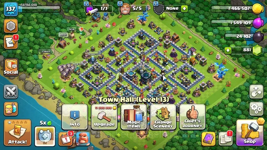 Clash of Clans Accounts High-End LV 137|TH 13|HH 7|BK 66,AQ 66,GW 41,MP 42,RC 19,BM 8|894 Gem+472 League Medals|Limited 1