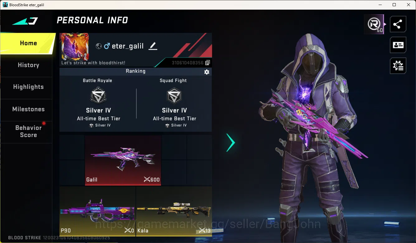 Blood Strike Accounts Others ASIA | 1 Eternal Gun: Galil-Blight's Embrace |5 Legendary Gun|Ultra Kraken-Purple 1