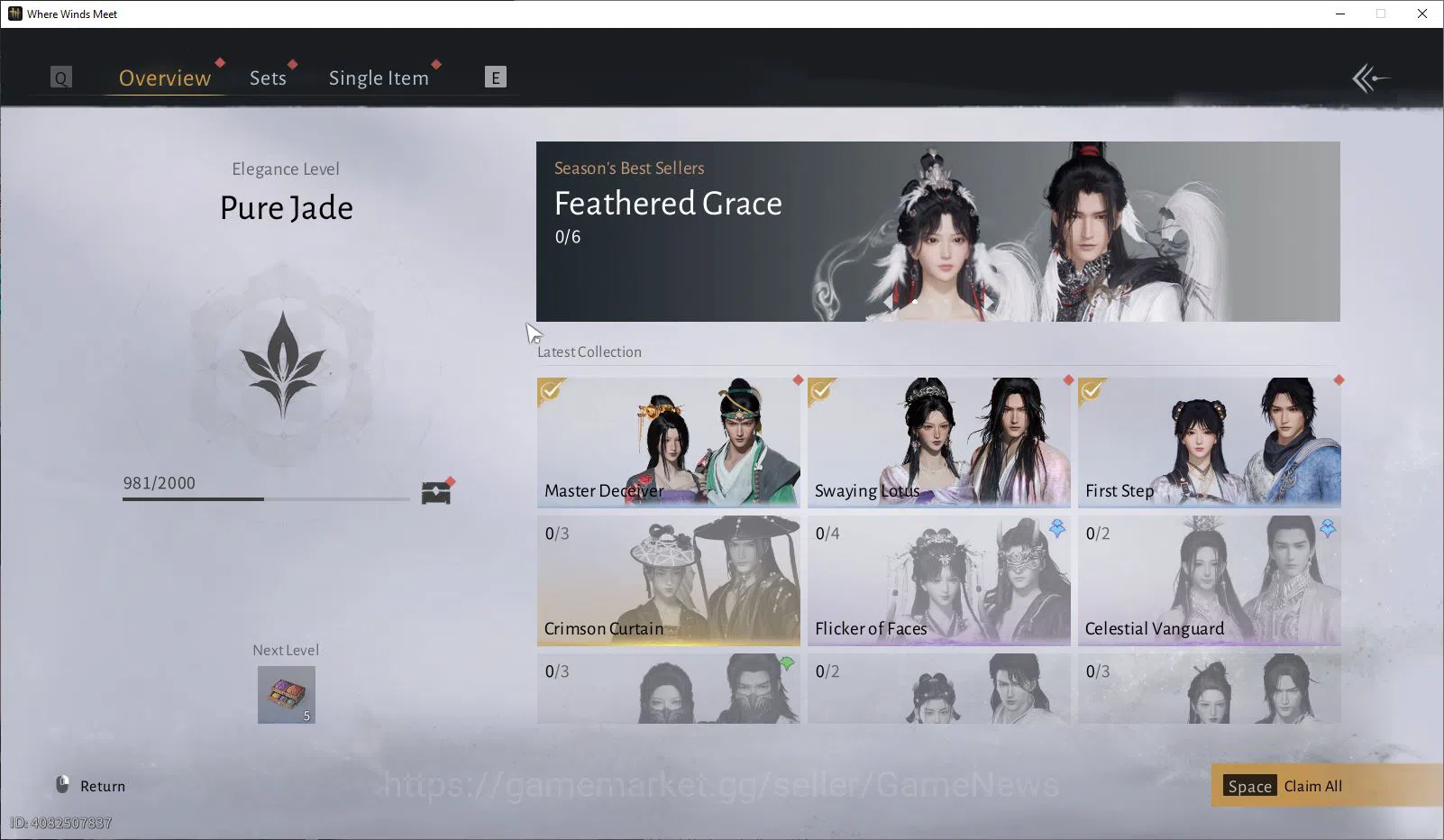 Where Winds Meet Accounts GLOBAL|Lv 5|Starter|GS 3671|1 Harmonic Core|Anthem Of Ages|Nameless Sword+Nameless Spear|Low 13