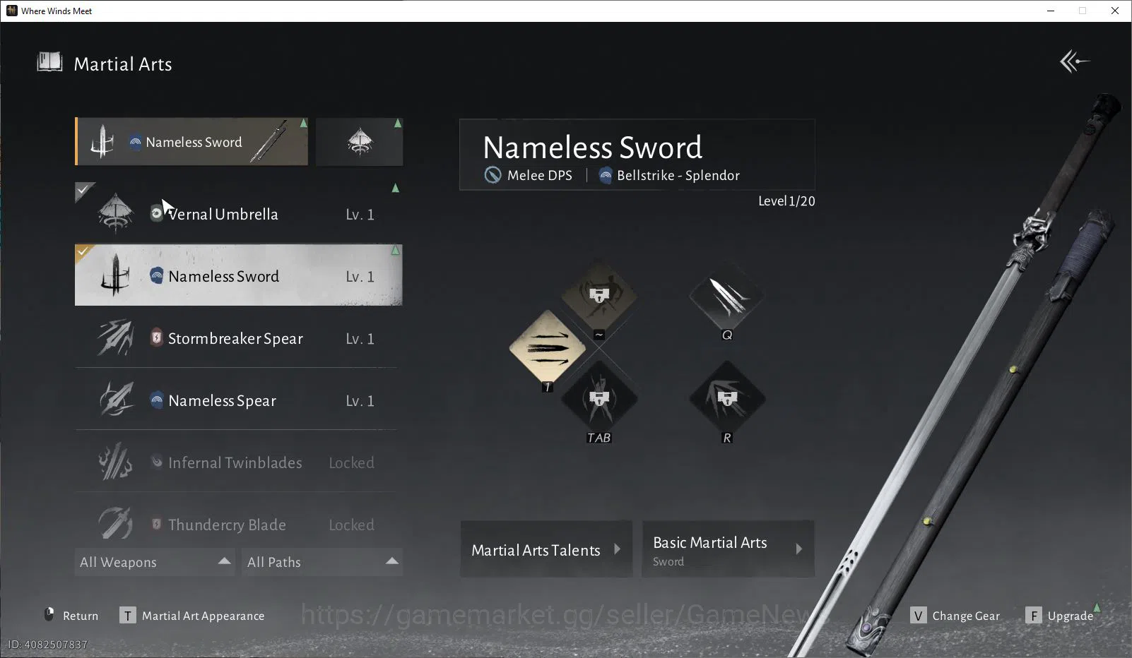 Where Winds Meet Accounts GLOBAL|Lv 5|Starter|GS 3671|1 Harmonic Core|Anthem Of Ages|Nameless Sword+Nameless Spear|Low 7
