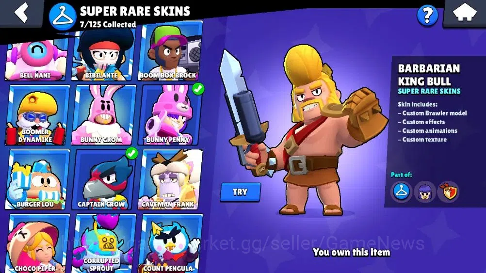 Brawl Stars Accounts Lvl 123 20331 Trophy|65 Brawlers 7 Max Lvl|3 Epic Skins 2 True Silver 1 True Gold, Etc|6K Coin 5K PP|Cn 18