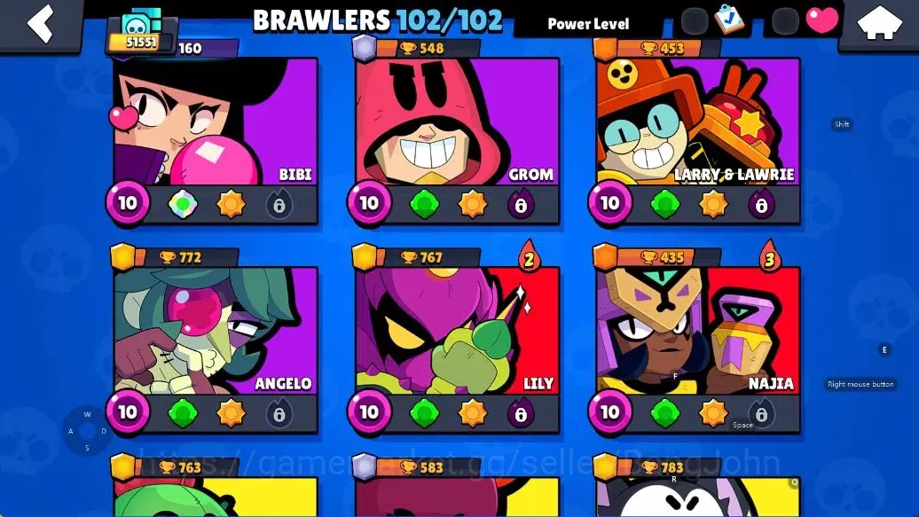 Brawl Stars Accounts Android | 51551 Thropy | 102 Brawler-18 Max Lvl - 17 Hypercharge | 2147 Bling+ 68 Gems | TakeEmail 10