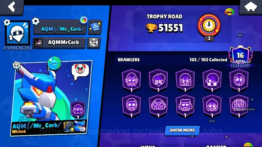 Brawl Stars Accounts Android | 51551 Thropy | 102 Brawler-18 Max Lvl - 17 Hypercharge | 2147 Bling+ 68 Gems | TakeEmail 2