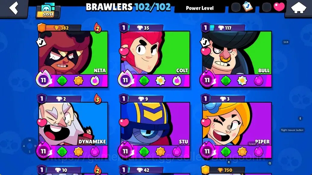 Brawl Stars Accounts Android | 51551 Thropy | 102 Brawler-18 Max Lvl - 17 Hypercharge | 2147 Bling+ 68 Gems | TakeEmail 6