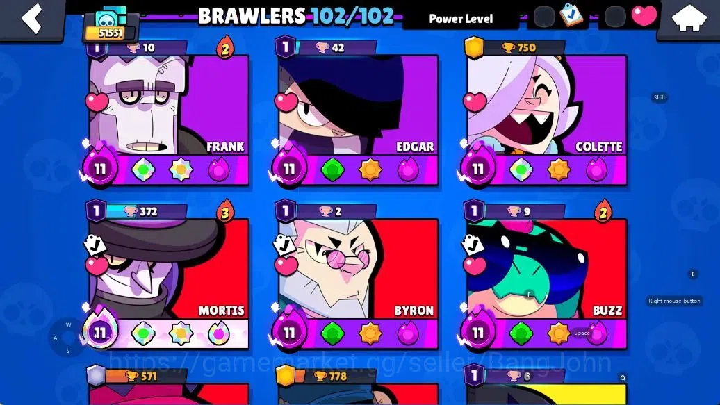 Brawl Stars Accounts Android | 51551 Thropy | 102 Brawler-18 Max Lvl - 17 Hypercharge | 2147 Bling+ 68 Gems | TakeEmail 7