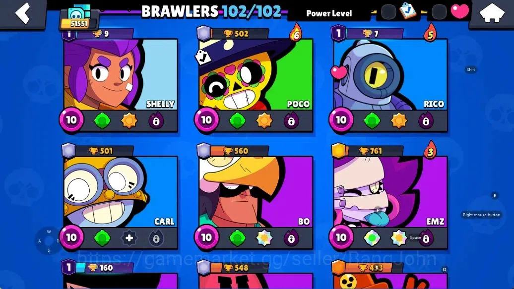 Brawl Stars Accounts Android | 51551 Thropy | 102 Brawler-18 Max Lvl - 17 Hypercharge | 2147 Bling+ 68 Gems | TakeEmail 9