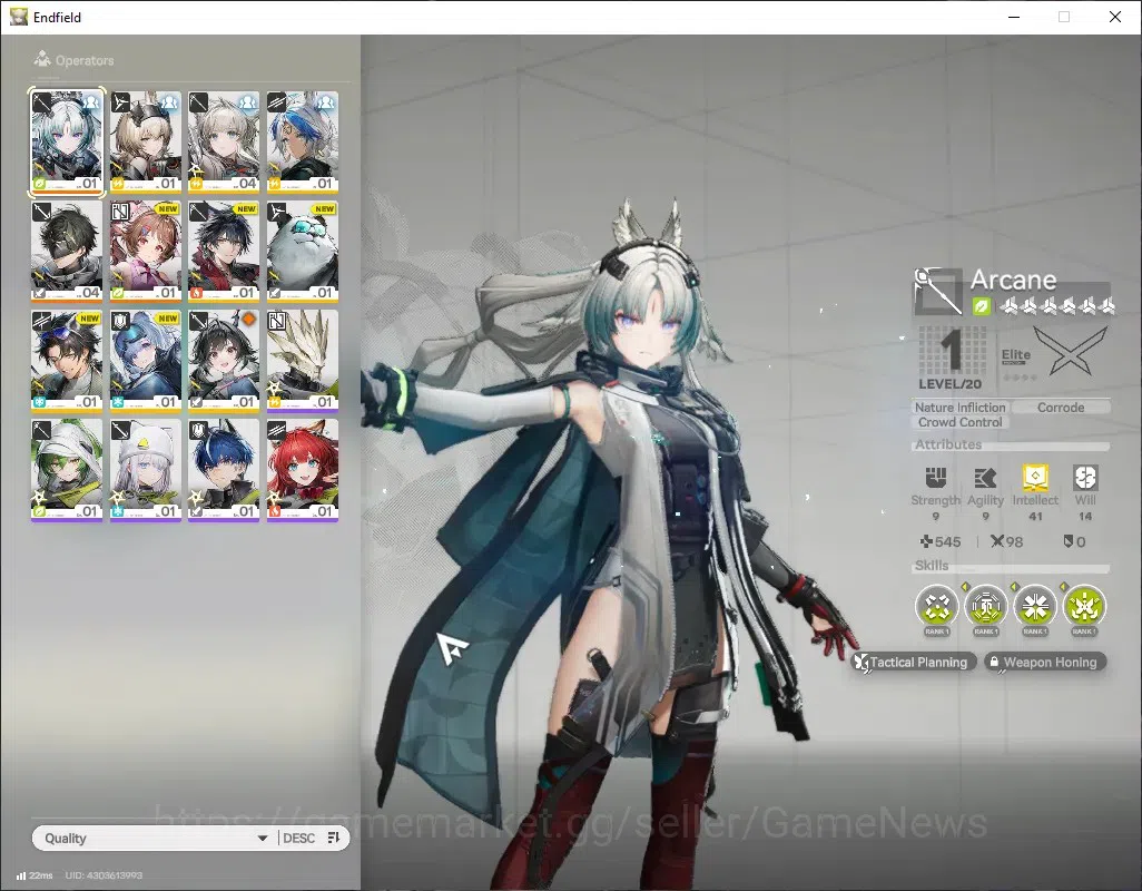 Arknights: Endfield Accounts ASIA|lvl 2|2 SSR 1 Limited + 4(*6 Weapon)| Arcane | Standard Ardelia+Siign|Male MC|Log 1