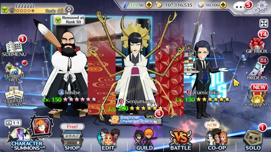 Bleach: Brave Souls Accounts Mid-Tier Global | 12K BP+10K Orb|Mid Story|Ichibe TYBW|Senjumaru TYBW25|Yumichika TMV|Aizen 1