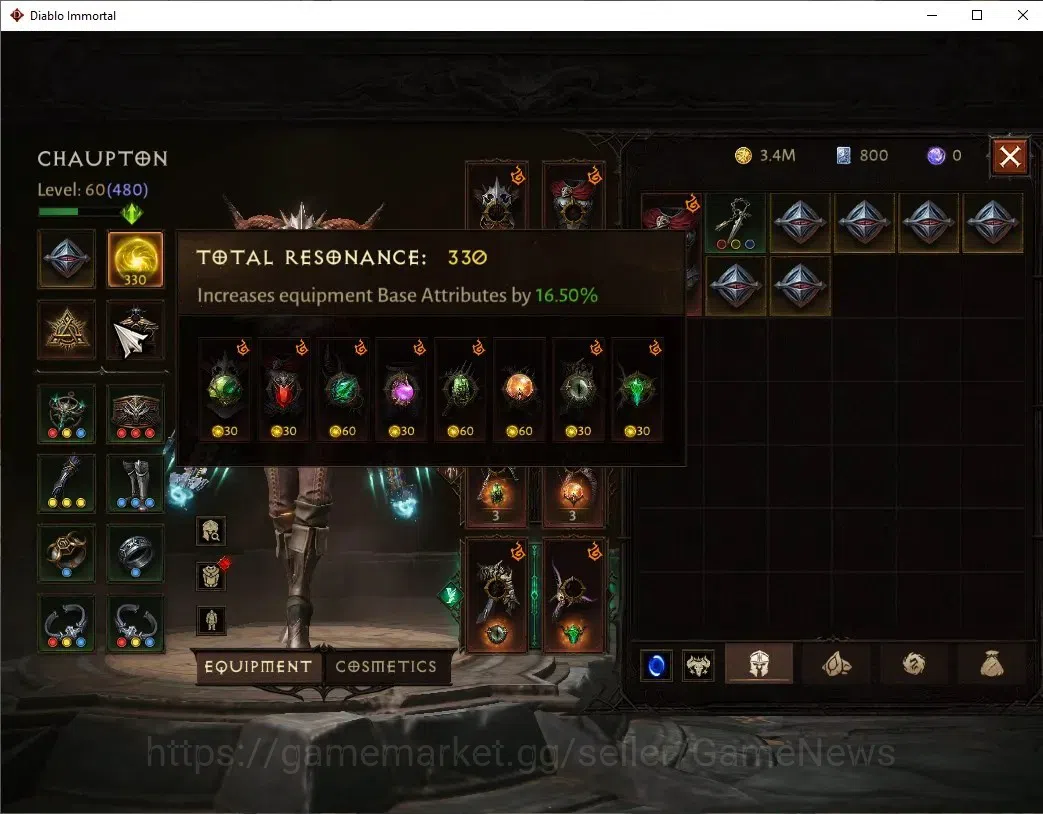 Diablo Immortal Accounts High-End EU - Secheron|CS ON|Lv60(480) Demon Hunter|30K CR|Reso 330|Paragon Vanquisher|Inferno I|1 4