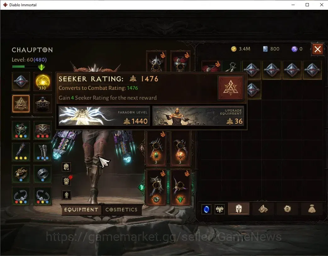 Diablo Immortal Accounts High-End EU - Secheron|CS ON|Lv60(480) Demon Hunter|30K CR|Reso 330|Paragon Vanquisher|Inferno I|1 5