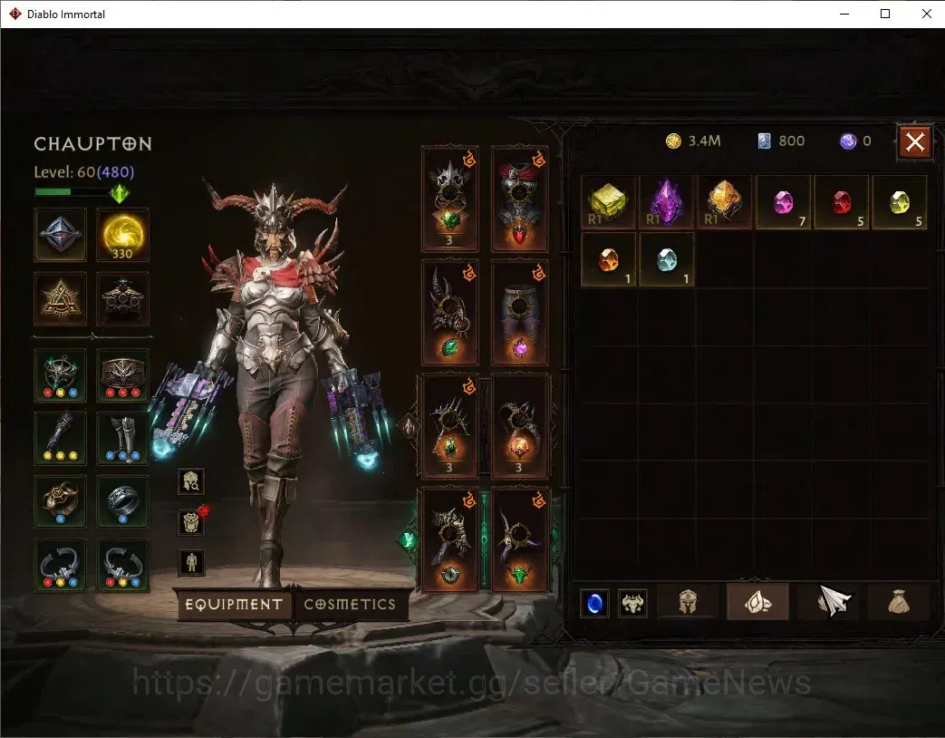 Diablo Immortal Accounts High-End EU - Secheron|CS ON|Lv60(480) Demon Hunter|30K CR|Reso 330|Paragon Vanquisher|Inferno I|1 6
