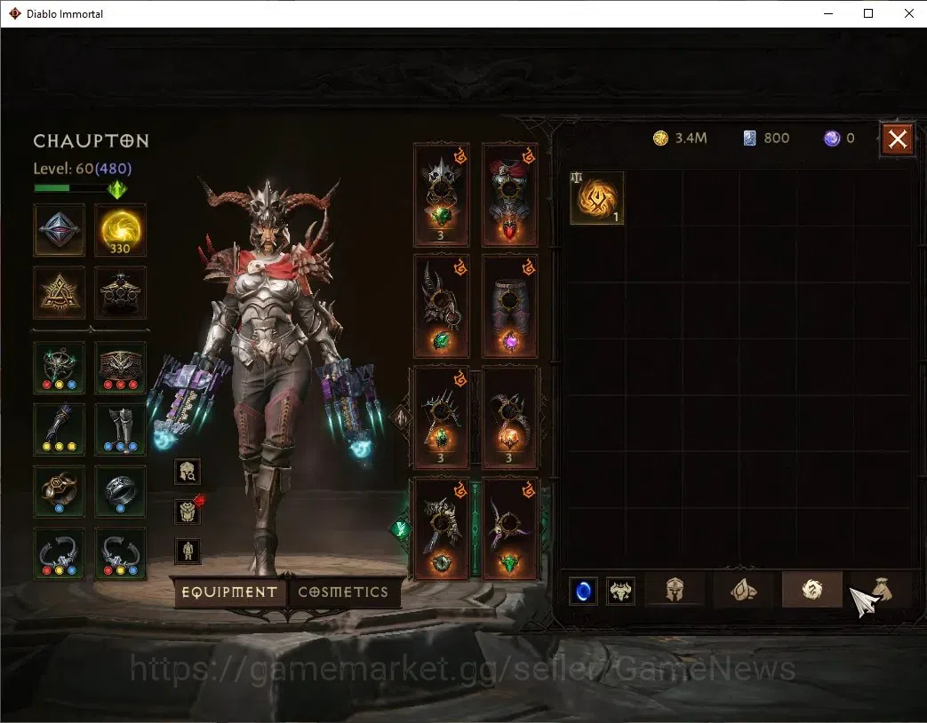 Diablo Immortal Accounts High-End EU - Secheron|CS ON|Lv60(480) Demon Hunter|30K CR|Reso 330|Paragon Vanquisher|Inferno I|1 7