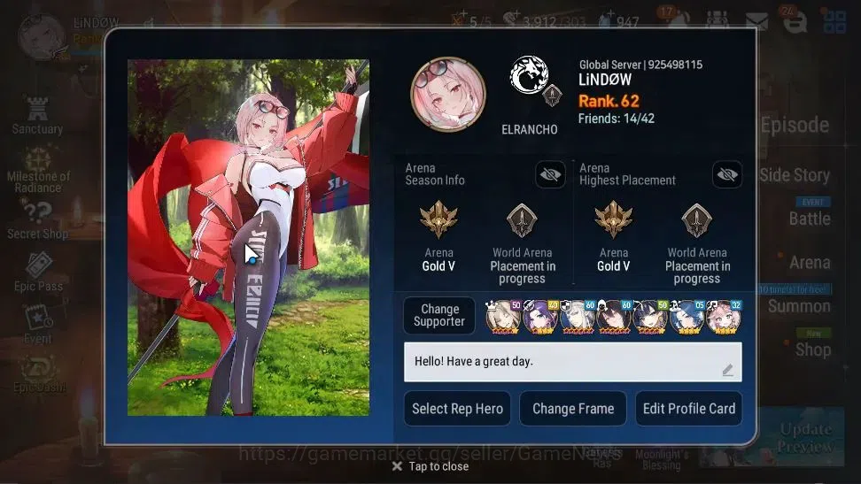 Epic Seven Accounts High-End GLOBAL Verif|19 ML(Rhiana&Luc,BArunka,HarSeti,Etc)+Ab Fumyr,Setsuka,Estel,Ivana,Etc|AUTO W|3,9K 2