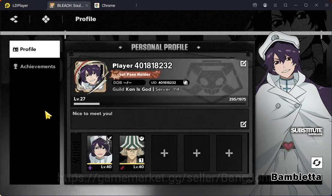 BLEACH: Soul Resonance Accounts Nuverse SEA |Lv.27|2 SSR 1 Sign (UruharaB1+Sign,Bambietta)|Log Google|Check SS BSR171B 1