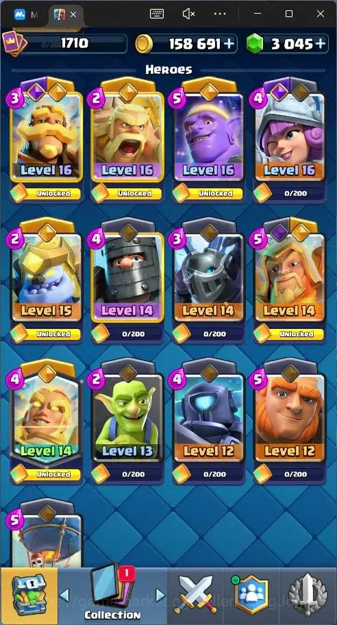 Clash Royale Accounts Global |CL 1710|KTL 16|Trophy 13786|121 Cards|14 M image 13