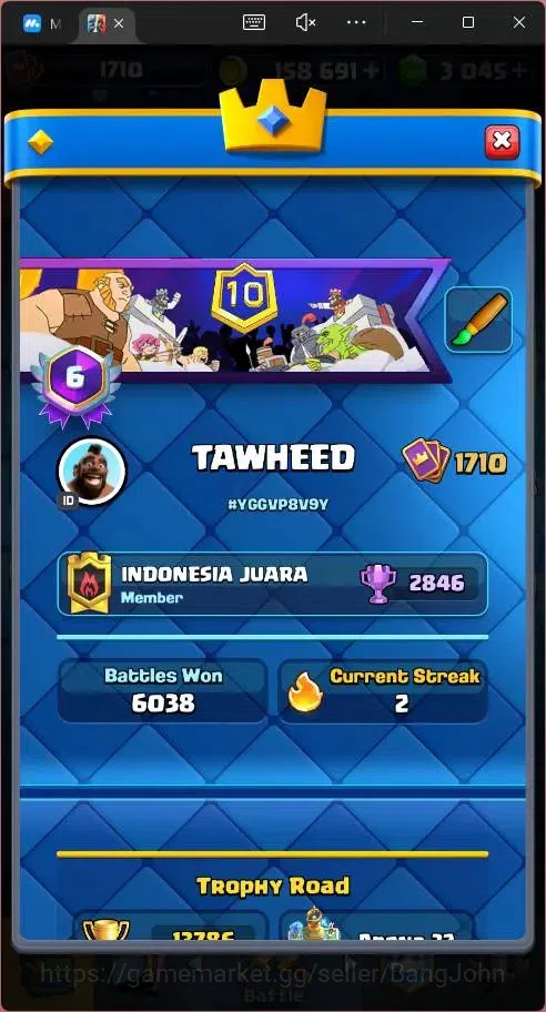 Clash Royale Accounts Global |CL 1710|KTL 16|Trophy 13786|121 Cards|14 M image 3