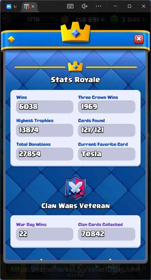 Clash Royale Accounts Global |CL 1710|KTL 16|Trophy 13786|121 Cards|14 M image 5