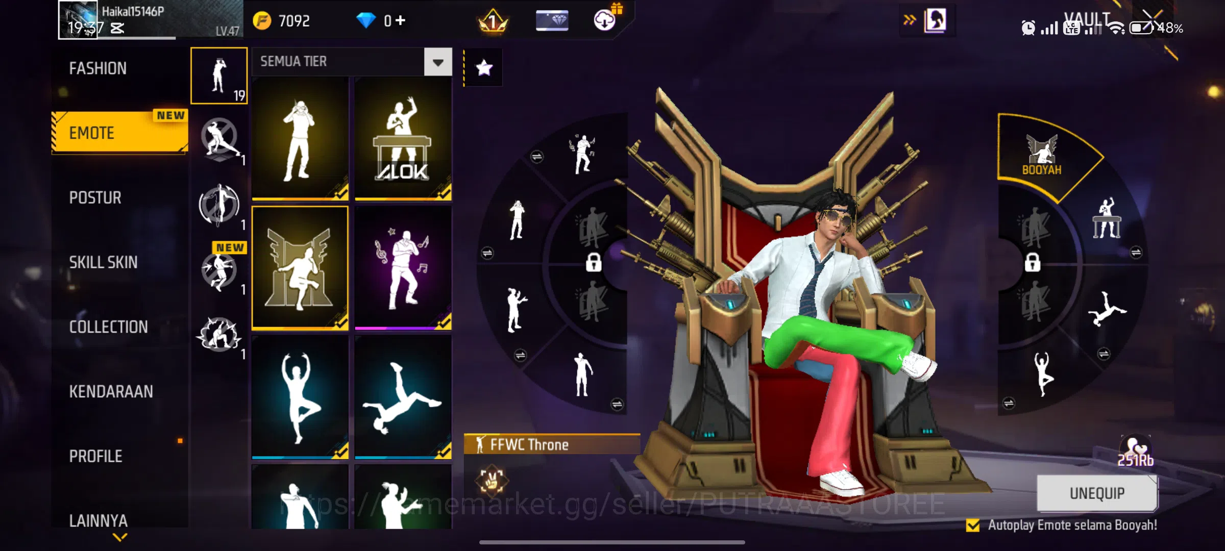 Free Fire Accounts FOR INDONESI - AKUN SUPER GHOIB (LANGKA) - KEMEJA LANGKA - EMOT RAJA 10