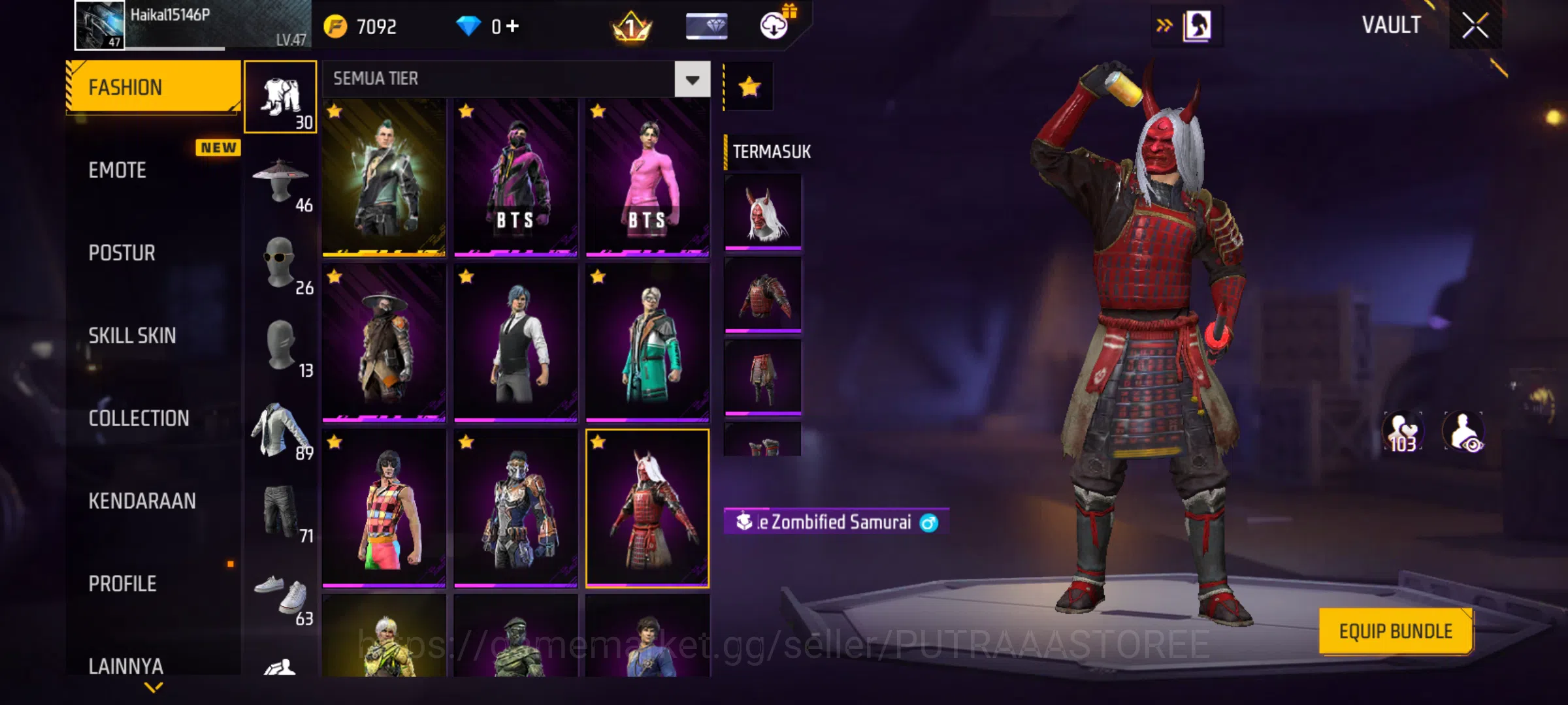 Free Fire Accounts FOR INDONESI - AKUN SUPER GHOIB (LANGKA) - KEMEJA LANGKA - EMOT RAJA 2