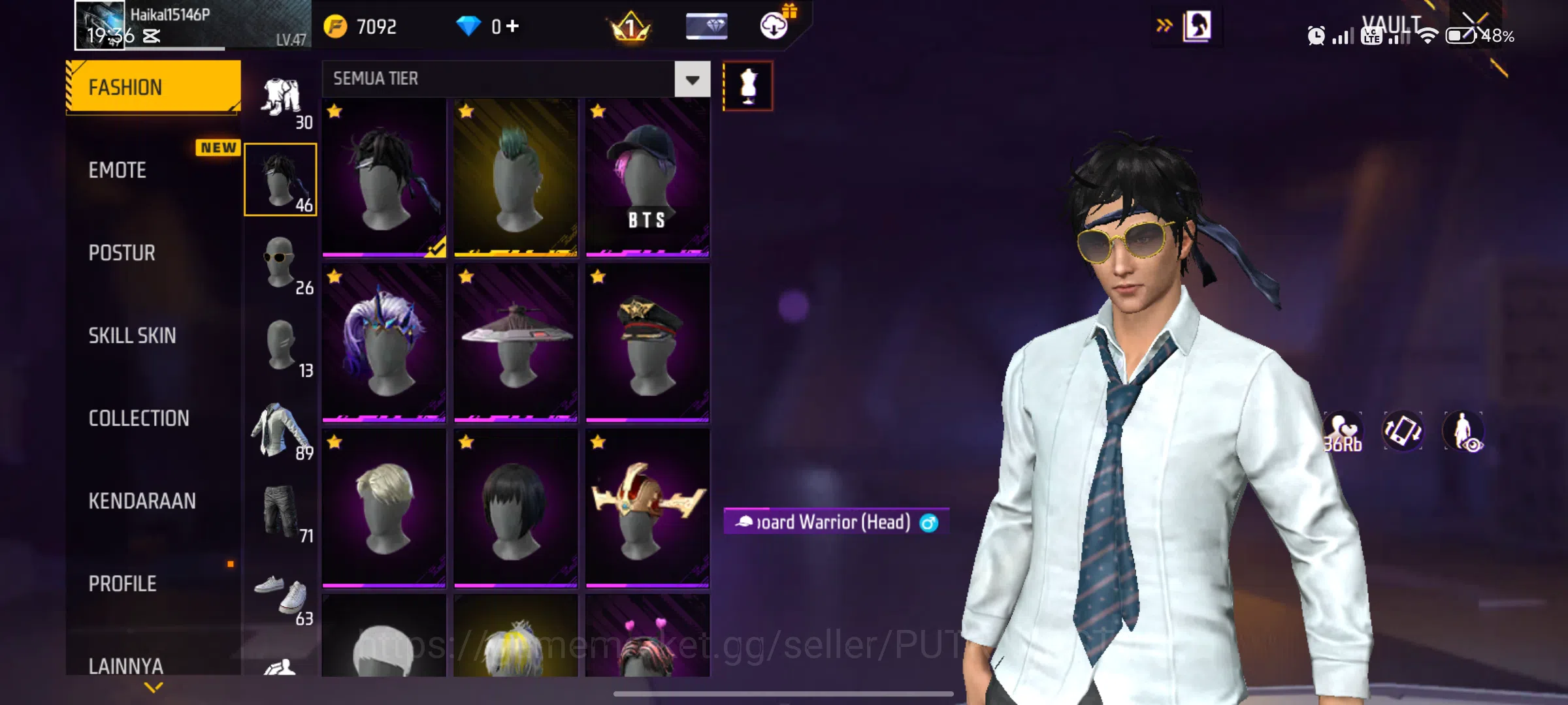 Free Fire Accounts FOR INDONESI - AKUN SUPER GHOIB (LANGKA) - KEMEJA LANGKA - EMOT RAJA 3