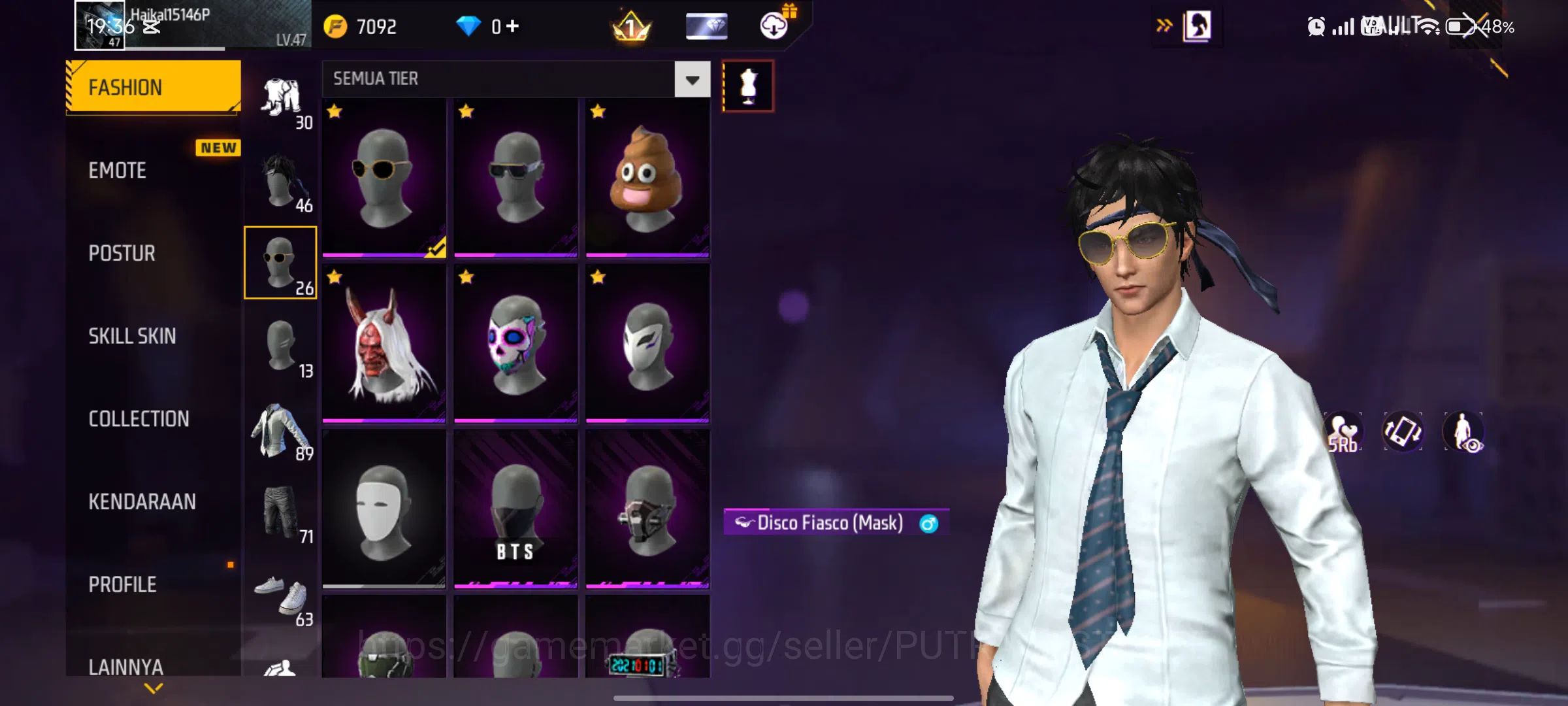Free Fire Accounts FOR INDONESI - AKUN SUPER GHOIB (LANGKA) - KEMEJA LANGKA - EMOT RAJA 4