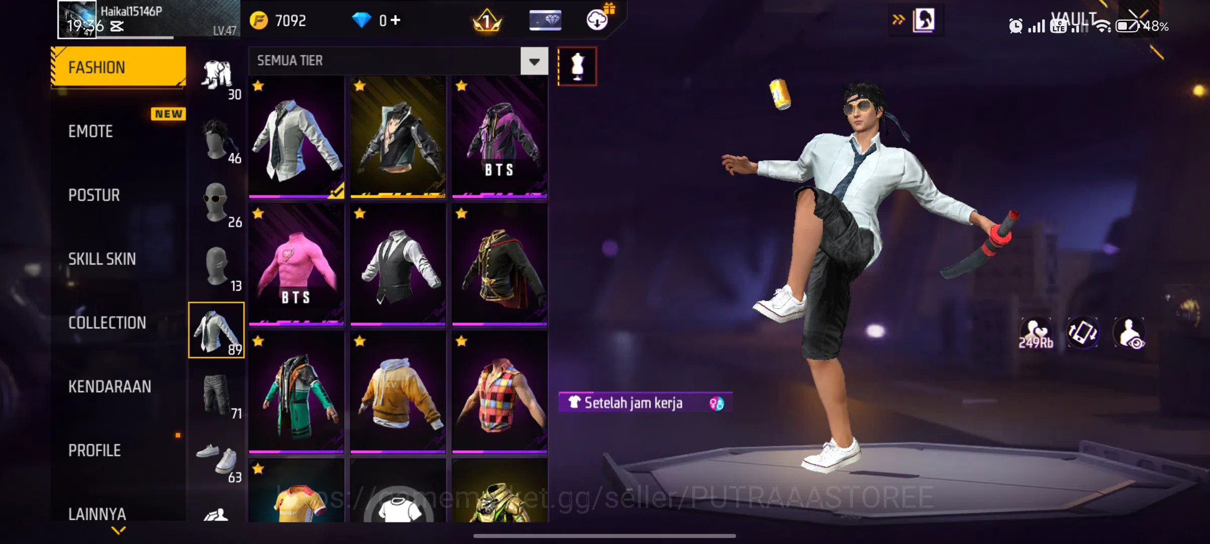 Free Fire Accounts FOR INDONESI - AKUN SUPER GHOIB (LANGKA) - KEMEJA LANGKA - EMOT RAJA 5