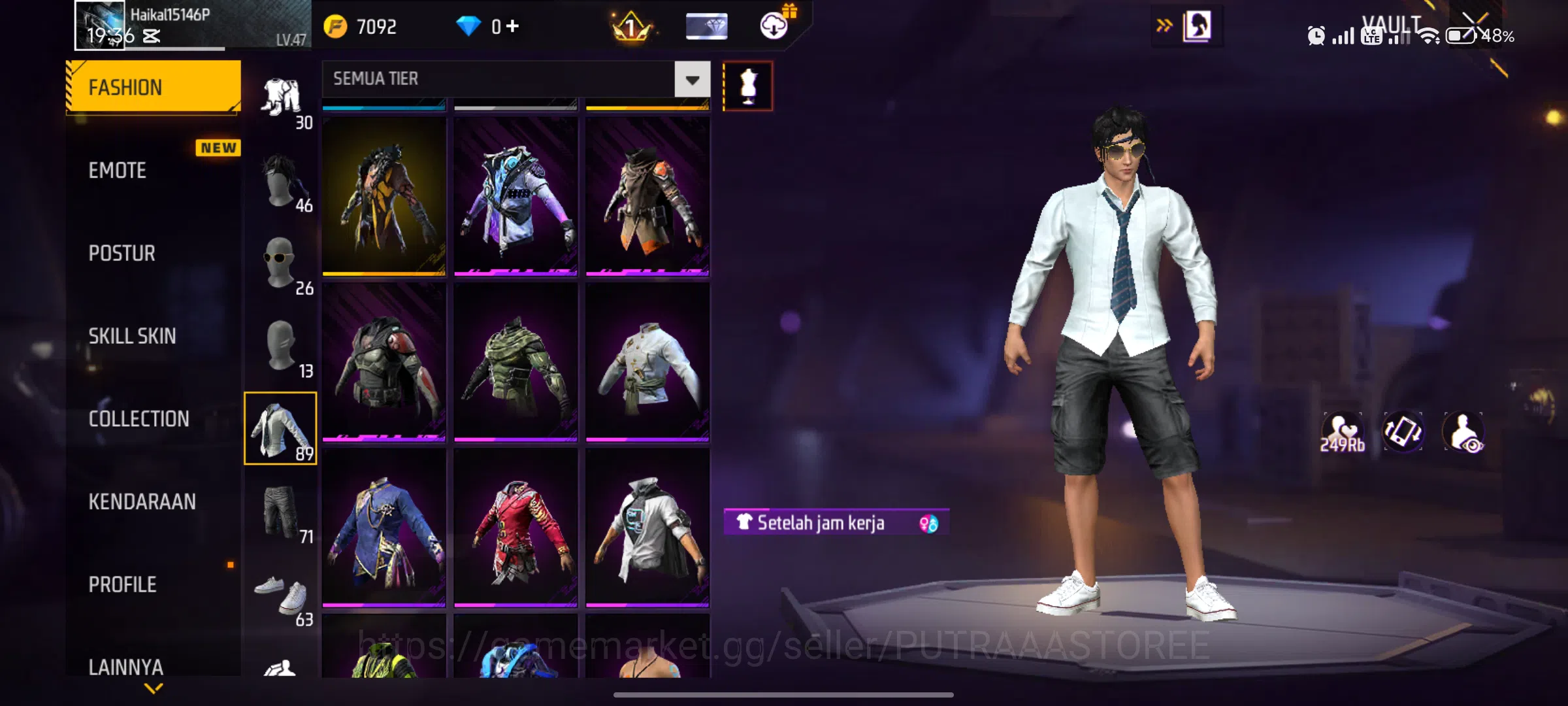Free Fire Accounts FOR INDONESI - AKUN SUPER GHOIB (LANGKA) - KEMEJA LANGKA - EMOT RAJA 6
