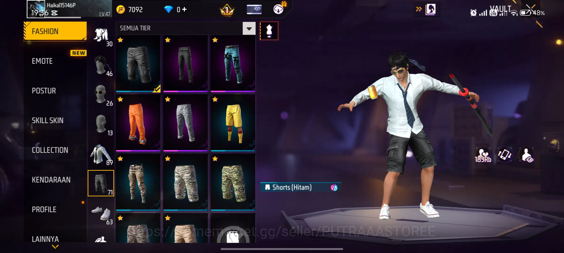 Free Fire Accounts FOR INDONESI - AKUN SUPER GHOIB (LANGKA) - KEMEJA LANGKA - EMOT RAJA 7
