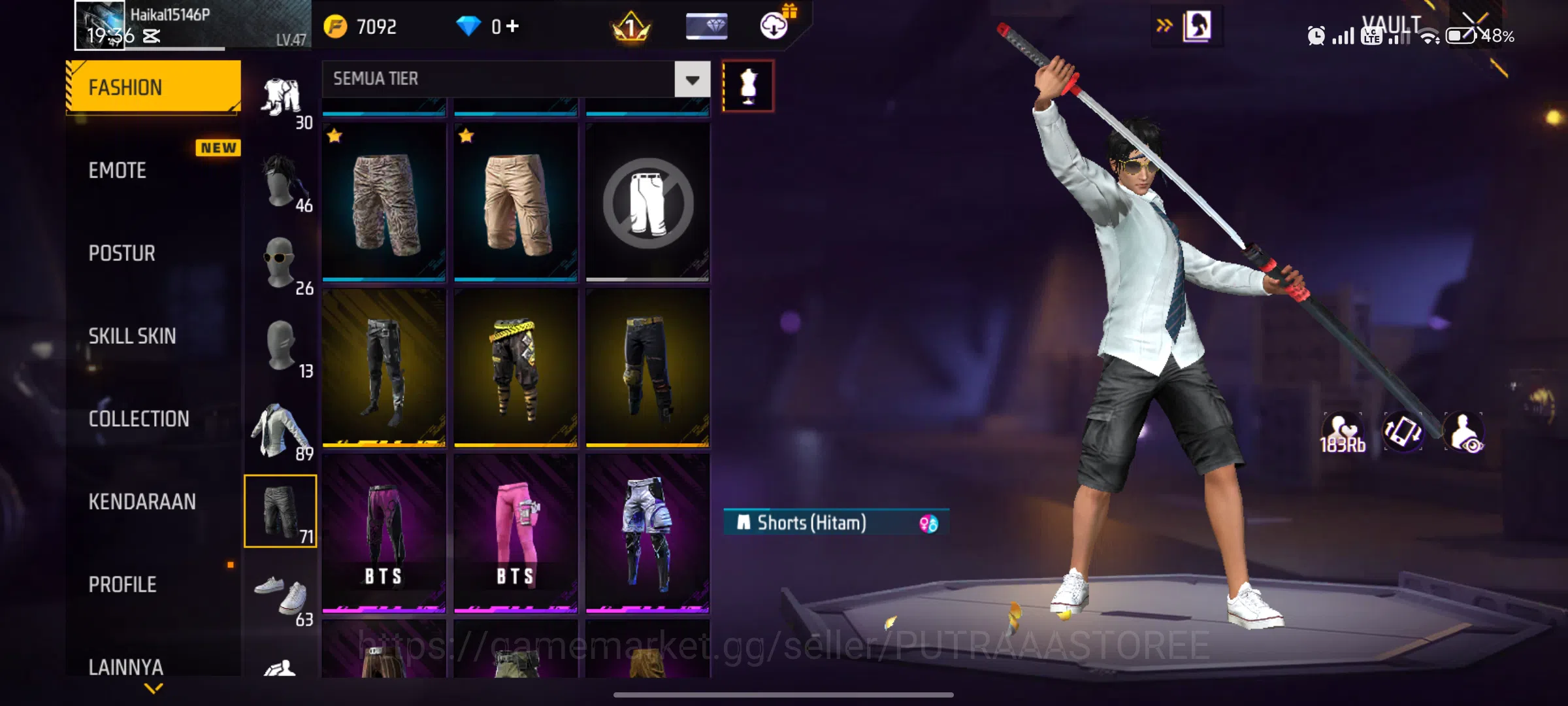 Free Fire Accounts FOR INDONESI - AKUN SUPER GHOIB (LANGKA) - KEMEJA LANGKA - EMOT RAJA 8