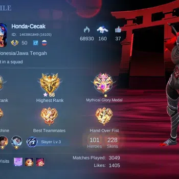 Mobile Legends: Bang Bang Accounts Collector Global|Hero 101|Skin 228|Renowned|Collector Silvanna|Annual Hayabusa|3 LBX