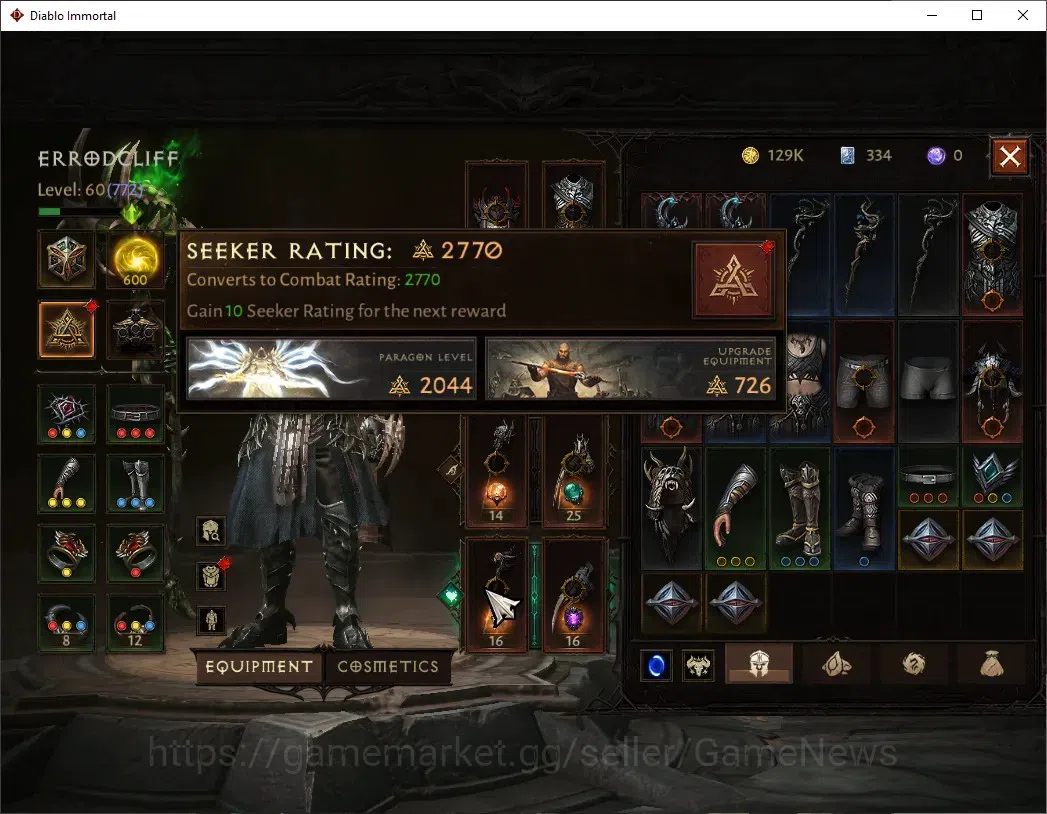 Diablo Immortal Accounts High-End EU - Aranoch|CS ON|Lv 60 (772)|Druid|CR 42k|Reso 600|Paragon Vanquisher|Inferno V|3 5