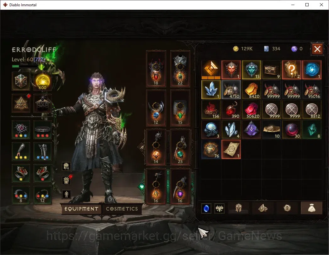 Diablo Immortal Accounts High-End EU - Aranoch|CS ON|Lv 60 (772)|Druid|CR 42k|Reso 600|Paragon Vanquisher|Inferno V|3 7