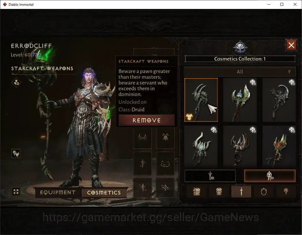 Diablo Immortal Accounts High-End EU - Aranoch|CS ON|Lv 60 (772)|Druid|CR 42k|Reso 600|Paragon Vanquisher|Inferno V|3 9