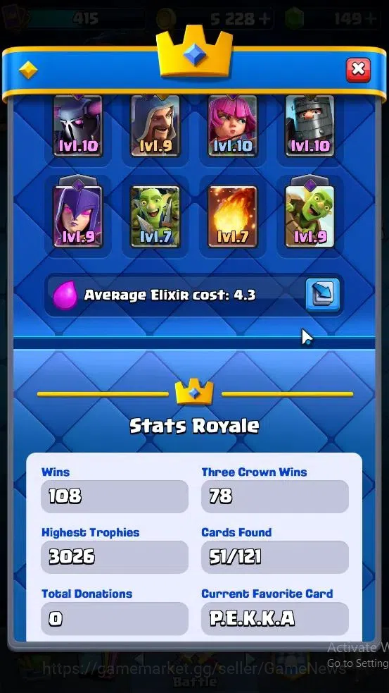 Clash Royale Accounts Lv 415|Trophy 3026|KTL 9|Card 51/121|1 Hero 5 EVO image 3