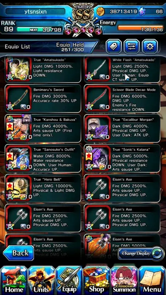 Grand Summoners Accounts End-Game Global|Rank 89|21 Ascend+8 TW|(Chloe,Frieren,Kyoko,Isliid HP,RR Rimuru,Illya,Miyu,Saber 12