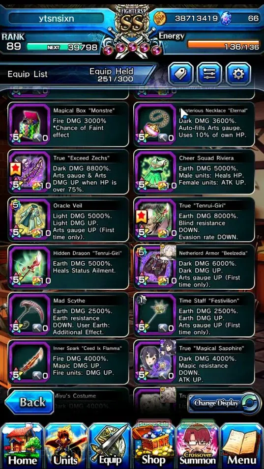 Grand Summoners Accounts End-Game Global|Rank 89|21 Ascend+8 TW|(Chloe,Frieren,Kyoko,Isliid HP,RR Rimuru,Illya,Miyu,Saber 14