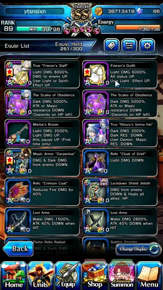 Grand Summoners Accounts End-Game Global|Rank 89|21 Ascend+8 TW|(Chloe,Frieren,Kyoko,Isliid HP,RR Rimuru,Illya,Miyu,Saber 15