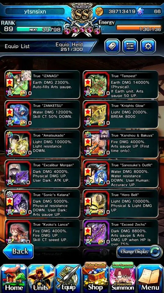 Grand Summoners Accounts End-Game Global|Rank 89|21 Ascend+8 TW|(Chloe,Frieren,Kyoko,Isliid HP,RR Rimuru,Illya,Miyu,Saber 4
