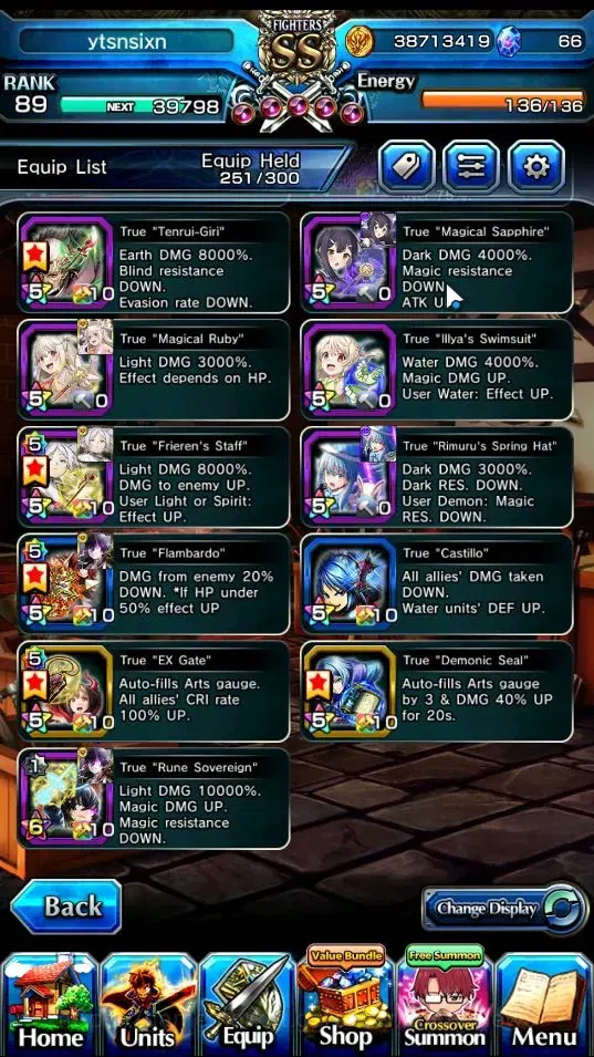 Grand Summoners Accounts End-Game Global|Rank 89|21 Ascend+8 TW|(Chloe,Frieren,Kyoko,Isliid HP,RR Rimuru,Illya,Miyu,Saber 5