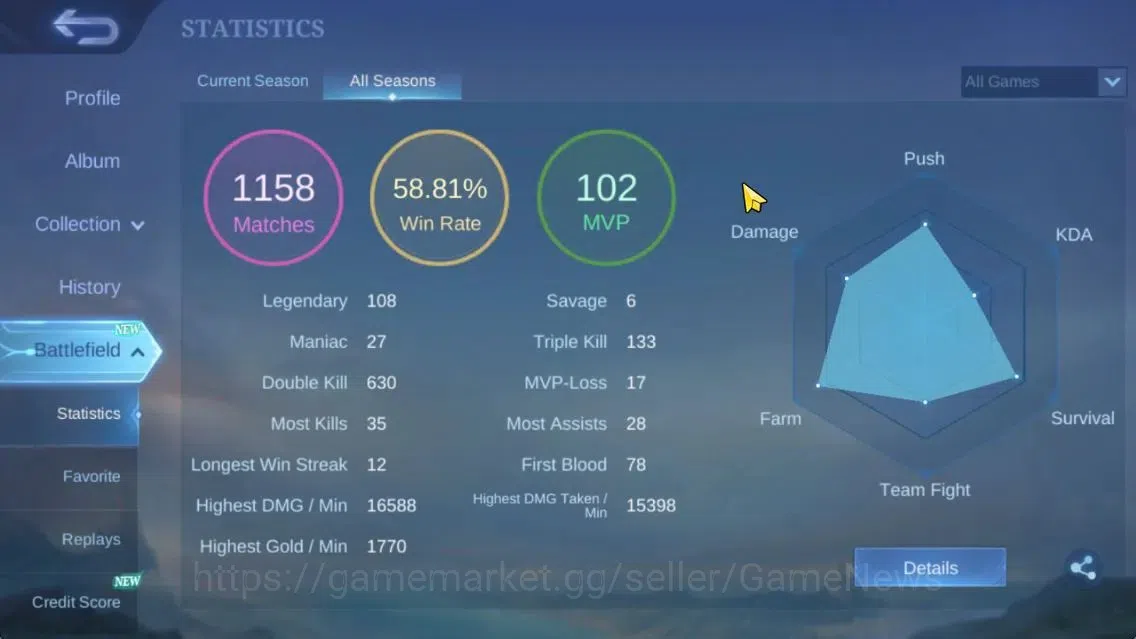 Mobile Legends: Bang Bang Accounts Hero 64|Skin 88|LightBorn Granger,Myst(Lesley,Silv image 4