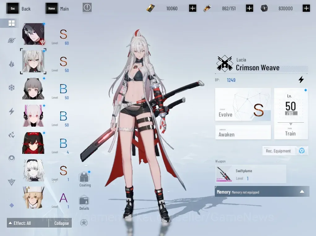 Punishing: Gray Raven Accounts Starter NA|Lv 52|10k BC|1 Coating|S Lucia Crimson Weave,S No 21 Feral,S Camu Crocotta|1 S 1