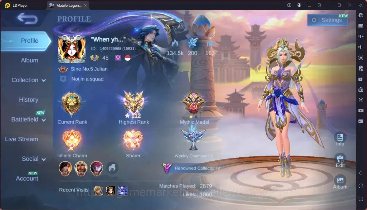 Mobile Legends: Bang Bang Accounts Global|Hero 119|Skin 229|Renowned|Luckybox Selena, image 1