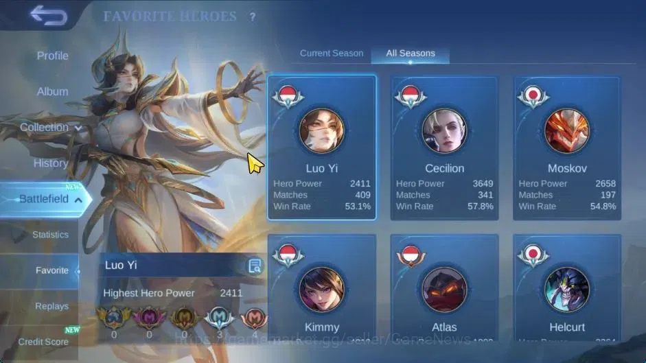 Mobile Legends: Bang Bang Accounts Hero 122|Skin 256|116 Dm|Legend Layla,Allstar Mosk image 5
