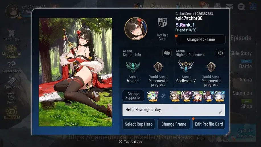 Epic Seven Accounts High-End GLOBAL UnVerif|19 ML(Notos,SN Yulha,Salome,Harseti,RnL)+Estele,Rinak,Setsuka,Etc|AUTO WG 2