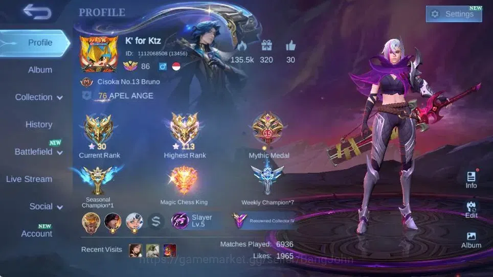 Mobile Legends: Bang Bang Accounts Global|Skin 246|Renowned|Collector Natalia+Benedet image 1