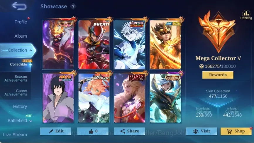 Mobile Legends: Bang Bang Accounts Collector Global|477 Skin|MEGA|LEGEND Franco,STARWARS Alucard,SASUKE,Mistbender 1