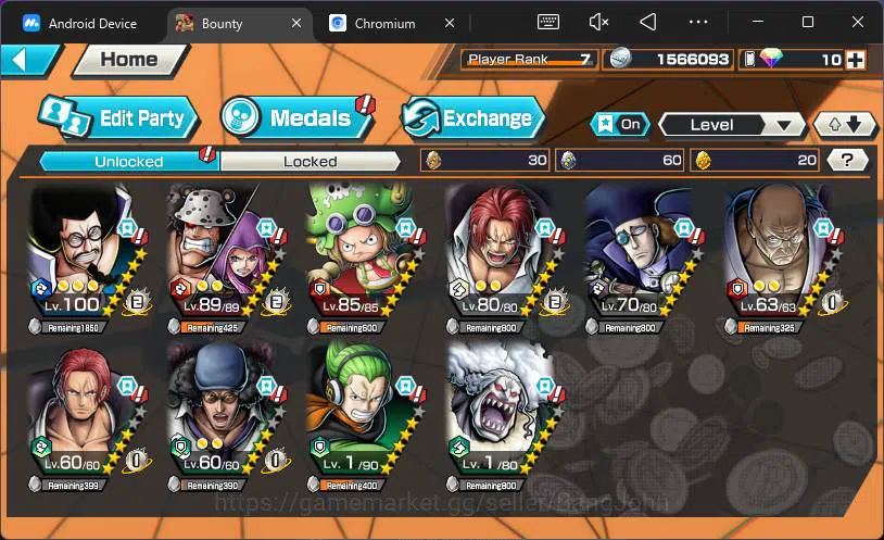 One Piece Bounty Rush Accounts Others GLOBAL|4 ex|Divine Shank,5elders Nusjuro,BP Kuzan, Red Shank|Check SS|OPBR133B 6