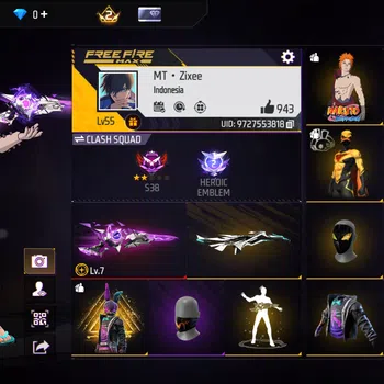 Free Fire Accounts FF GHOIB - EVO GUN MAX LV 7 - BUNDLE NARUTO LENGKAP - MASKER IDAMAN - SULTAN DANA PELAJAR