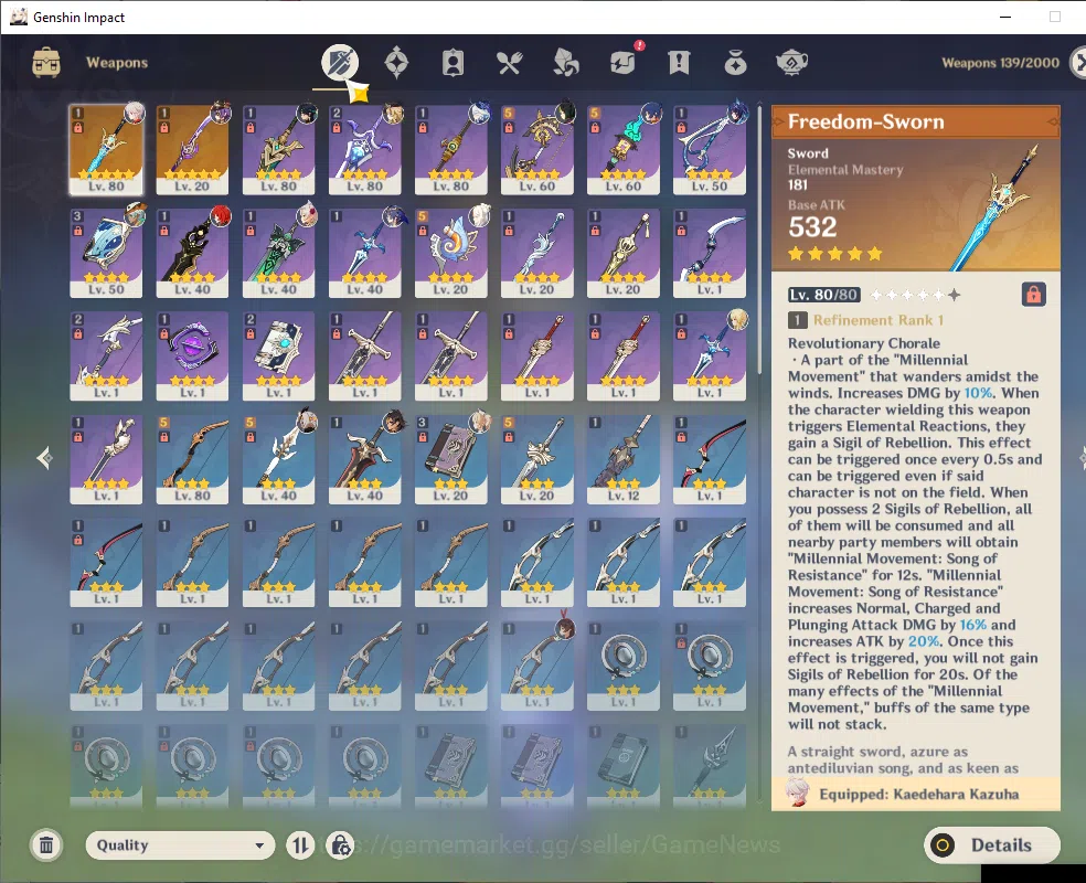 Genshin Impact Accounts ASIA|AR 53|4Limited+2(*5Wep)|Kazuha+Sign,Navia,Fur image 4